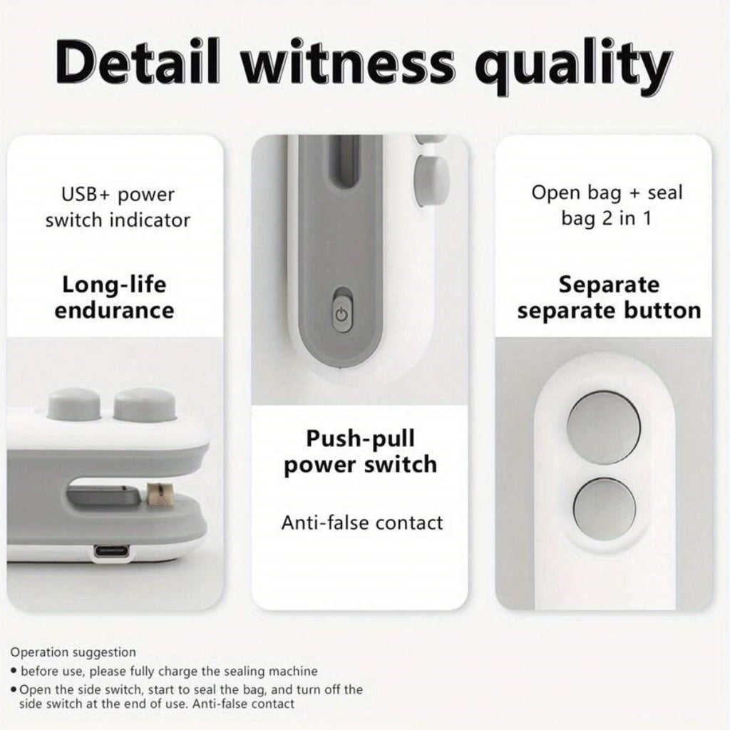 Mini Bag Sealer Rechargeable Bag Sealer 2 in 1 Bag Sealer Heat Seal with Cutter